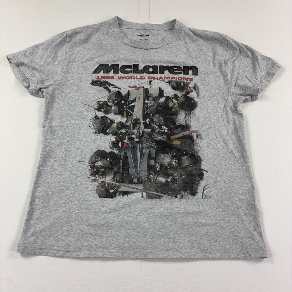 McLaren Shirt Womens Small Gray F1 Racing 1998 World Champions Hollister Tee